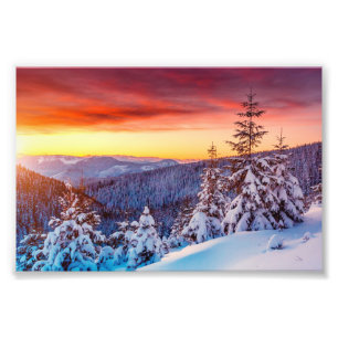 Zonsondergang Berg Winter Scène Foto Afdruk