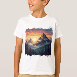 Zonsondergang Bergbos Kunst T-shirt