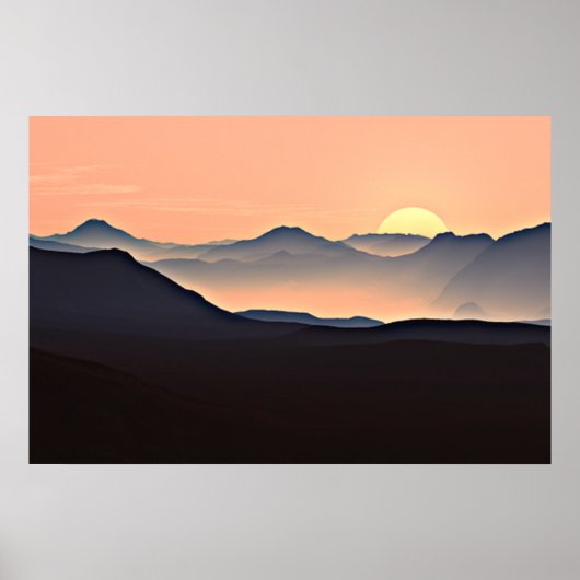 Zonsondergang Bergen Silhouet Poster (Voorkant)