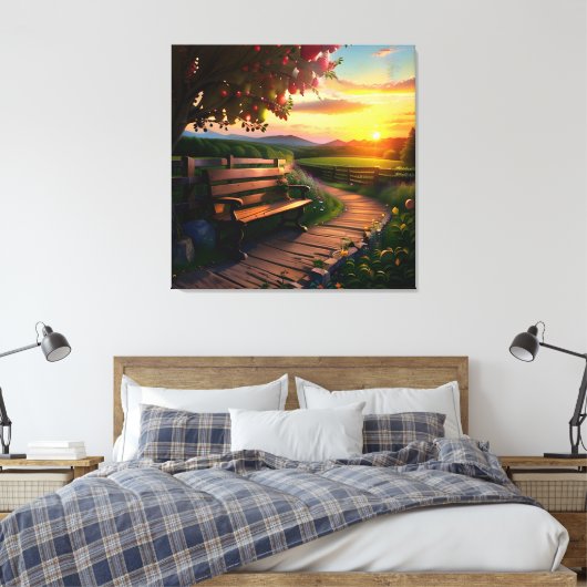 Zonsondergang Berglandschap met Apple en Pad Canvas Afdruk (Insitu (Slaapkamer))