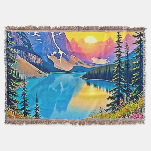 Zonsondergang Bergmeer Majesteit Kunst Deken (Voorkant)