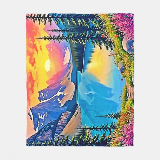 Zonsondergang Bergmeer Majesteit Kunst Fleece Deken (Voorkant)