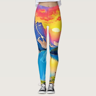 Zonsondergang Bergmeer Majesteit Kunst Leggings