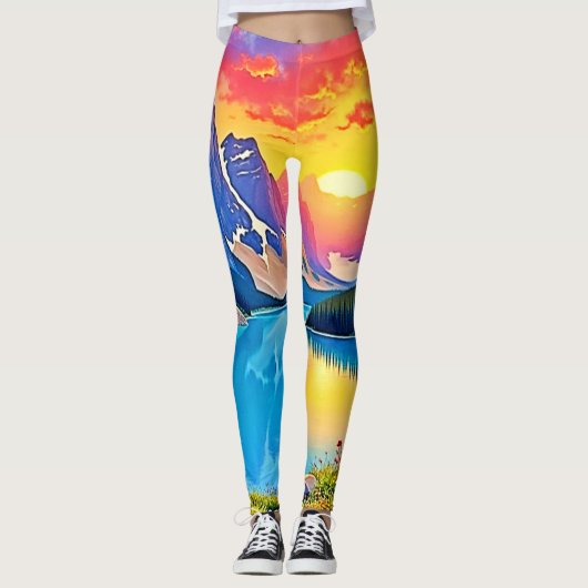 Zonsondergang Bergmeer Majesteit Kunst Leggings (Voorkant)