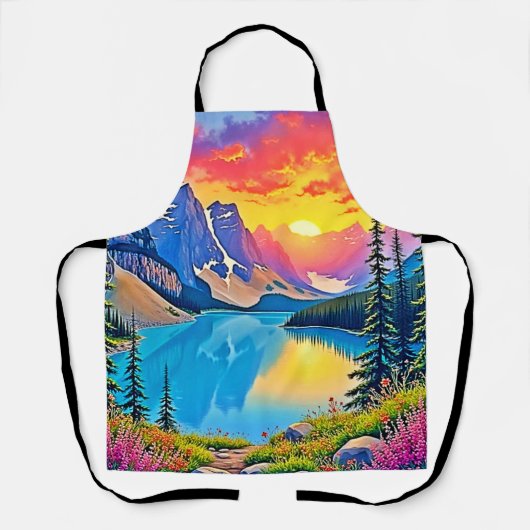 Zonsondergang Bergmeer Majesteit Kunst Schort (Voorkant)