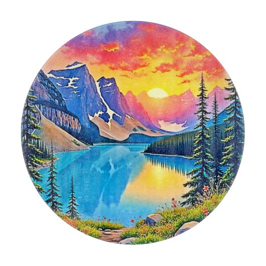 Zonsondergang Bergmeer Majesteit Kunst Snijplank (Voorkant)