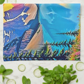 Zonsondergang Bergmeer Majesteit Kunst Theedoek (Gevouwen)