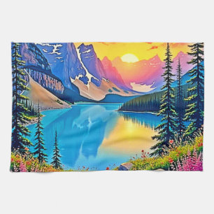 Zonsondergang Bergmeer Majesteit Kunst Theedoek