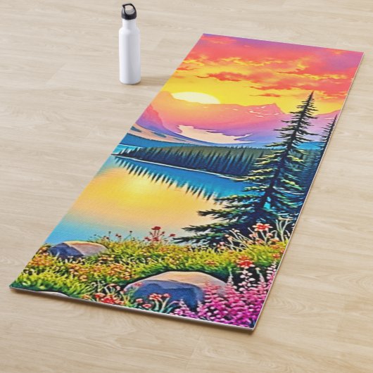 Zonsondergang Bergmeer Majesteit Kunst Yogamat (In situ)