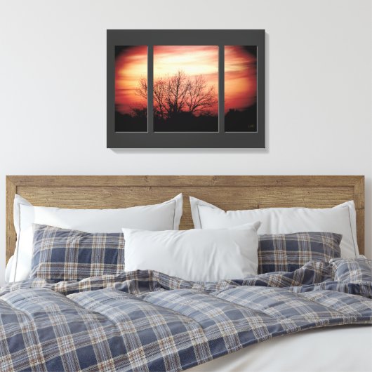 Zonsondergang Berk Triptiek Verpakt Canvas Print (Insitu (Slaapkamer))