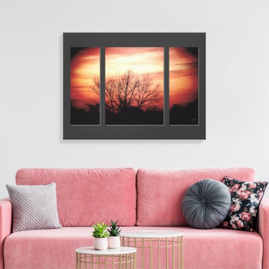 Zonsondergang Berk Triptiek Verpakt Canvas Print (Insitu (Woonkamer))