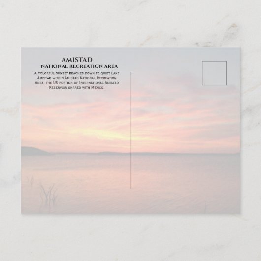 Zonsondergang bij Amistad Reservoir, Amistad NRA,  Briefkaart (Achterkant)