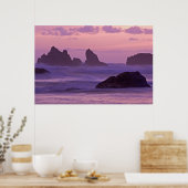 Zonsondergang bij Bandon Beach Sea Stacks. Poster (Keuken)