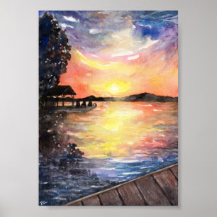 Zonsondergang bij Cottage Poster