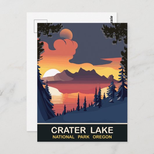 Zonsondergang bij Crater Lake, Oregon, Reizen Briefkaart (Voorkant / Achterkant)
