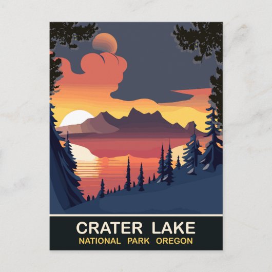Zonsondergang bij Crater Lake, Oregon, Reizen Briefkaart (Voorkant)