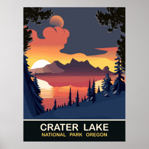 Zonsondergang bij Crater Lake, Oregon, Reizen Poster