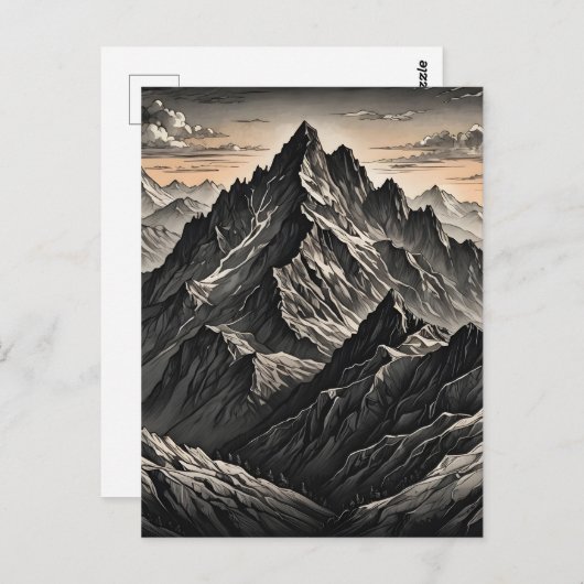 Zonsondergang bij de bergen kunstwerk briefkaart (Voorkant / Achterkant)