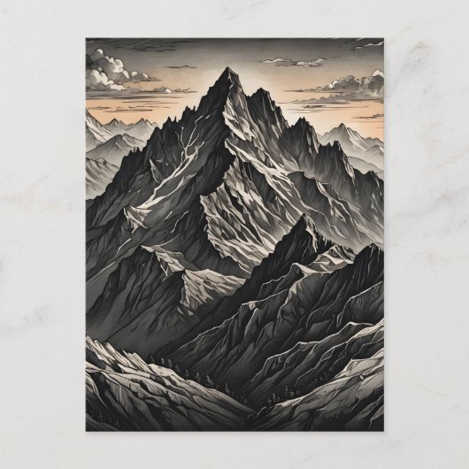 Zonsondergang bij de bergen kunstwerk briefkaart (Voorkant)