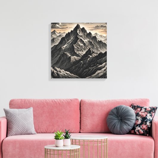 Zonsondergang bij de bergen kunstwerk canvas afdruk (Insitu (Woonkamer))