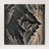 Zonsondergang bij de bergen kunstwerk legpuzzel (Horizontaal)