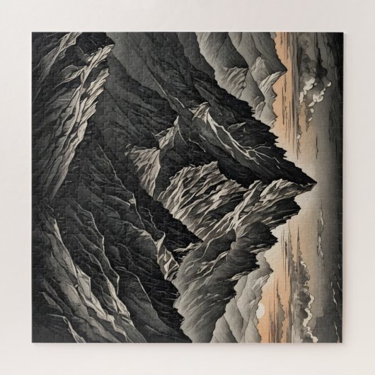 Zonsondergang bij de bergen kunstwerk legpuzzel (Horizontaal)