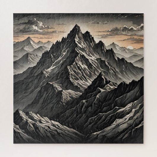 Zonsondergang bij de bergen kunstwerk legpuzzel (Verticaal)