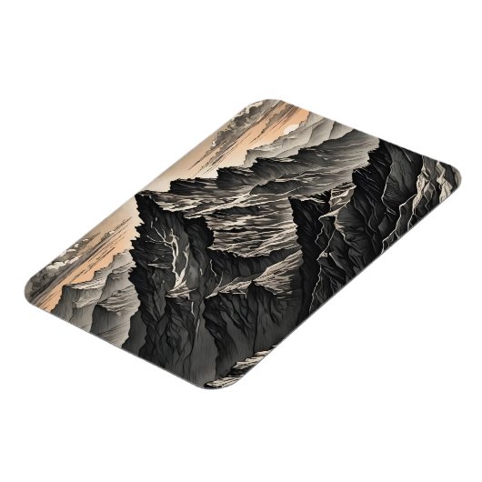 Zonsondergang bij de bergen kunstwerk magneet (Linkerzijde)