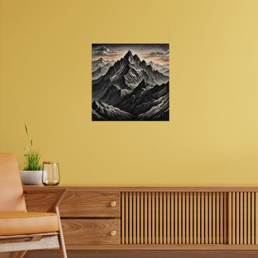 Zonsondergang bij de bergen kunstwerk poster (Woonkamer 2)