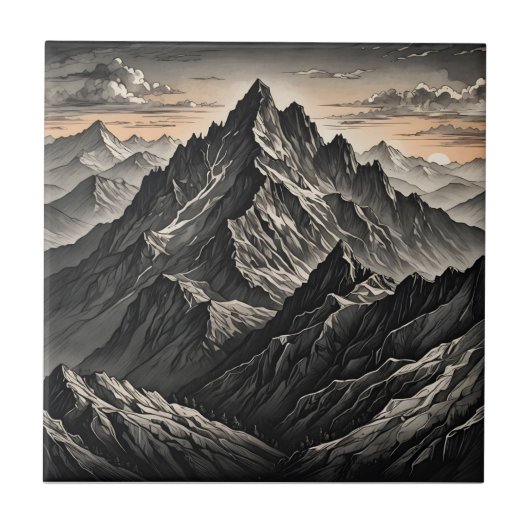 Zonsondergang bij de bergen kunstwerk tegeltje (Voorkant)