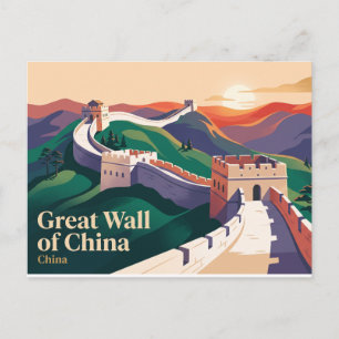Zonsondergang bij de Grote Muur van China Briefkaart