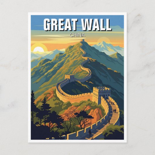Zonsondergang bij de Grote Muur van China Travel Briefkaart (Voorkant)