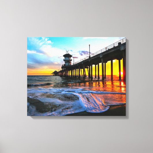 Zonsondergang bij de Huntington Beach Pier  Canvas Afdruk (Voorkant)