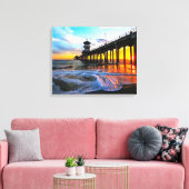 Zonsondergang bij de Huntington Beach Pier  Canvas Afdruk (Insitu (Woonkamer))