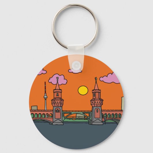 Zonsondergang bij de Oberbaumbrücke in Berlijn Sleutelhanger (Voorkant)