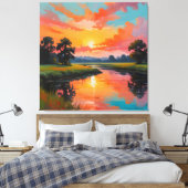 Zonsondergang bij de rivier canvas afdruk (Insitu (Slaapkamer))