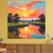 Zonsondergang bij de rivier canvas afdruk (Insitu (Woonkamer))