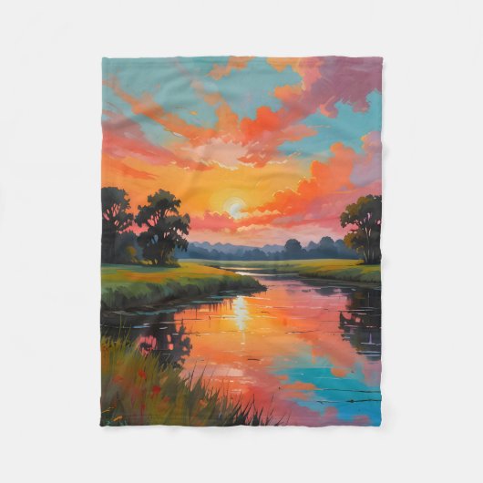Zonsondergang bij de rivier fleece deken (Voorkant)