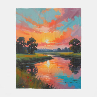 Zonsondergang bij de rivier fleece deken