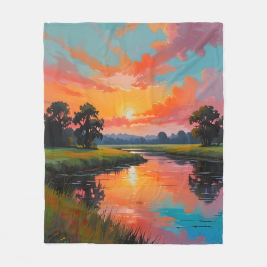 Zonsondergang bij de rivier fleece deken (Voorkant)