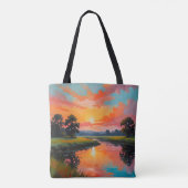 Zonsondergang bij de rivier tote bag (Achterkant)