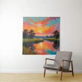 Zonsondergang bij de rivier wandkleed (In situ)