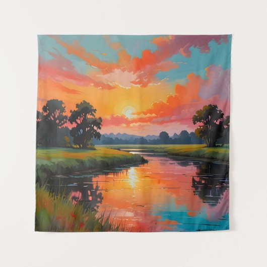 Zonsondergang bij de rivier wandkleed (Voorkant)