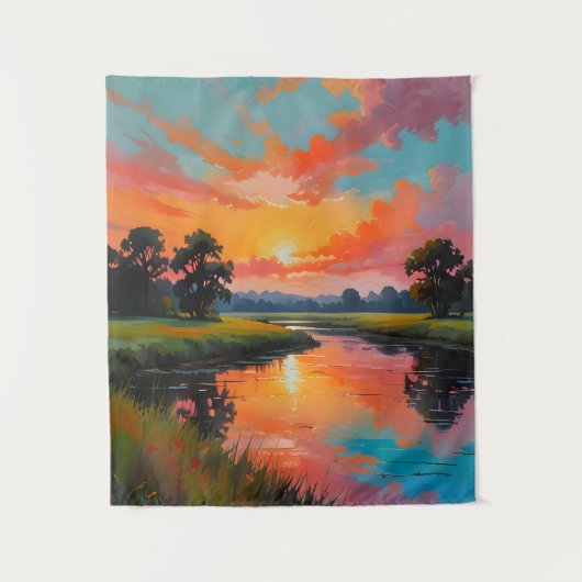 Zonsondergang bij de rivier wandkleed (Voorkant)