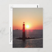 Zonsondergang bij de Vuurtoren van het Eiland van Briefkaart (Voorkant / Achterkant)