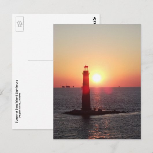 Zonsondergang bij de Vuurtoren van het Eiland van Briefkaart (Voorkant / Achterkant)