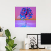 Zonsondergang bij een boom poster (Thuiskantoor)