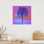 Zonsondergang bij een boom poster (Keuken)