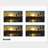 Zonsondergang bij een meertje met rietpluimen. rechthoekige sticker (Vel)
