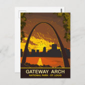 Zonsondergang bij Gateway Arch, St Louis, Reizen Briefkaart (Voorkant / Achterkant)